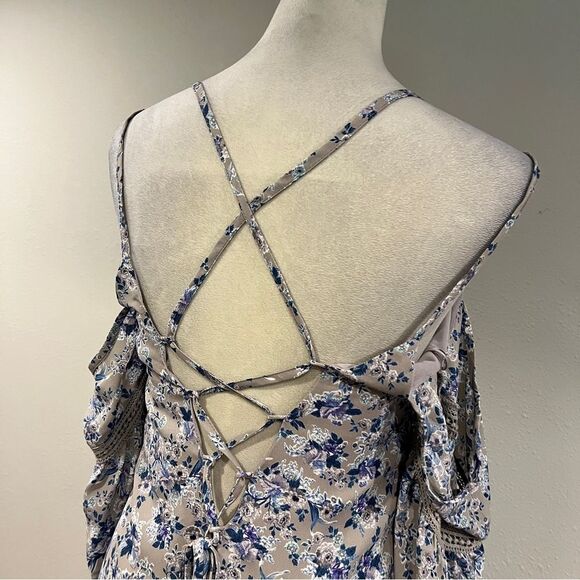 Apricot Lane floral cold shoulder mini Dress with laced up back size small new - Picture 9 of 15
